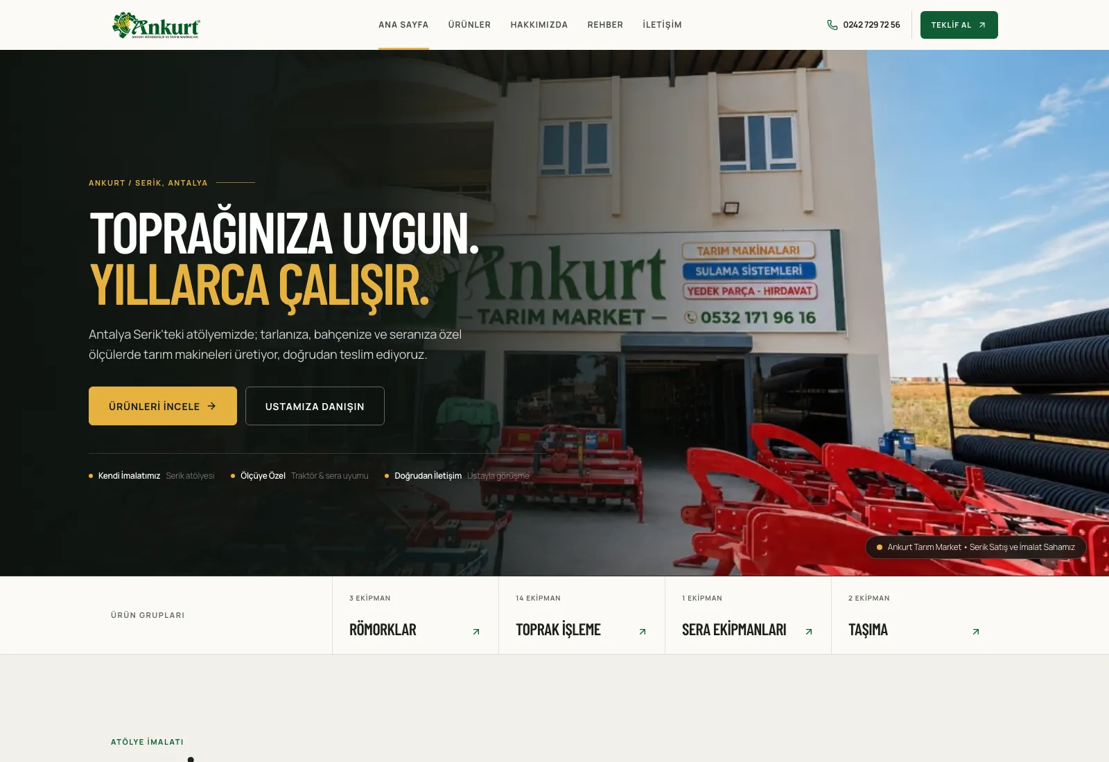 ANKURT Tarım Makinaları detaylı web sayfası ve mobil görünümü