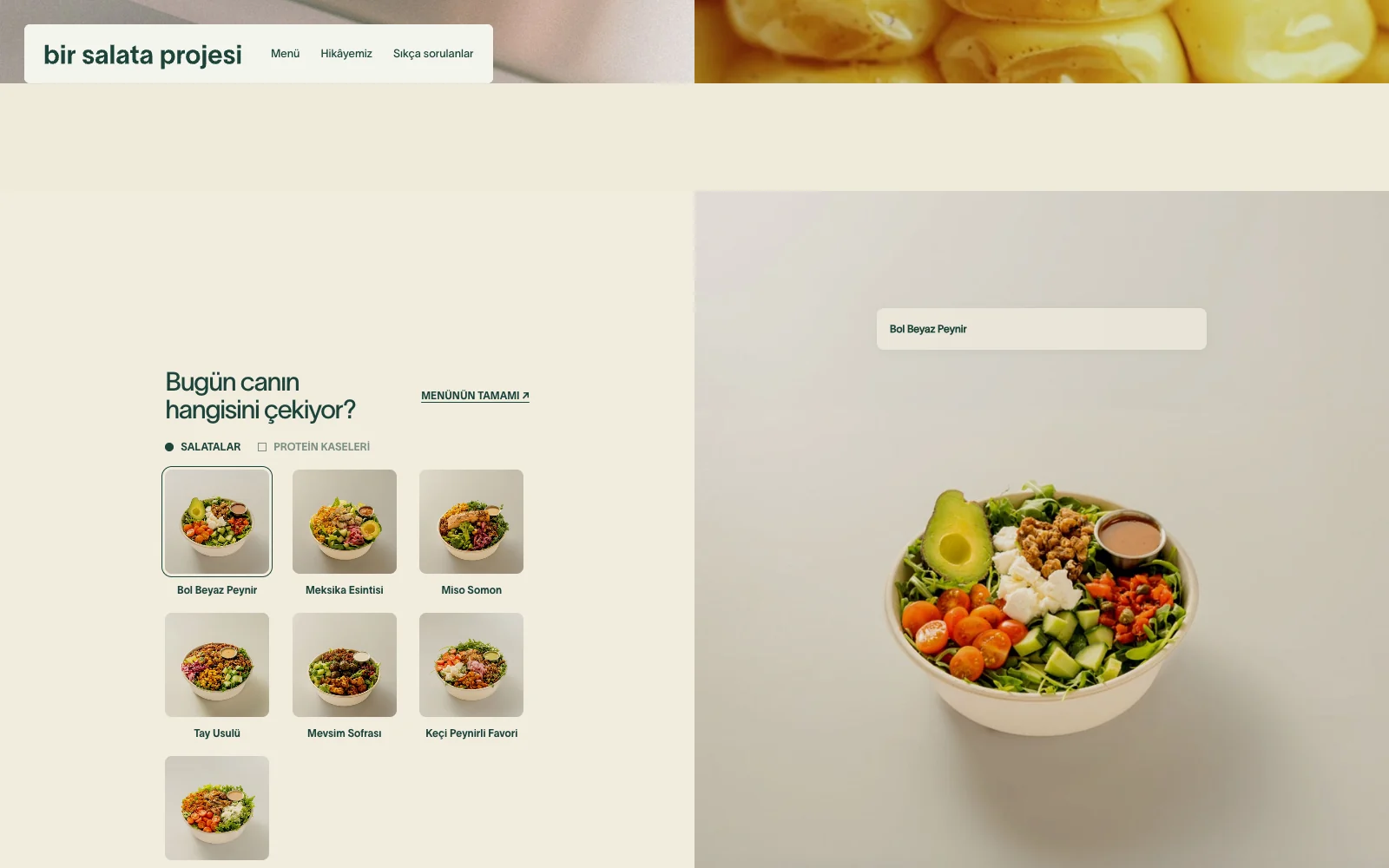 Bir Salata Projesi — İnteraktif Menü detaylı web sayfası ve mobil görünümü