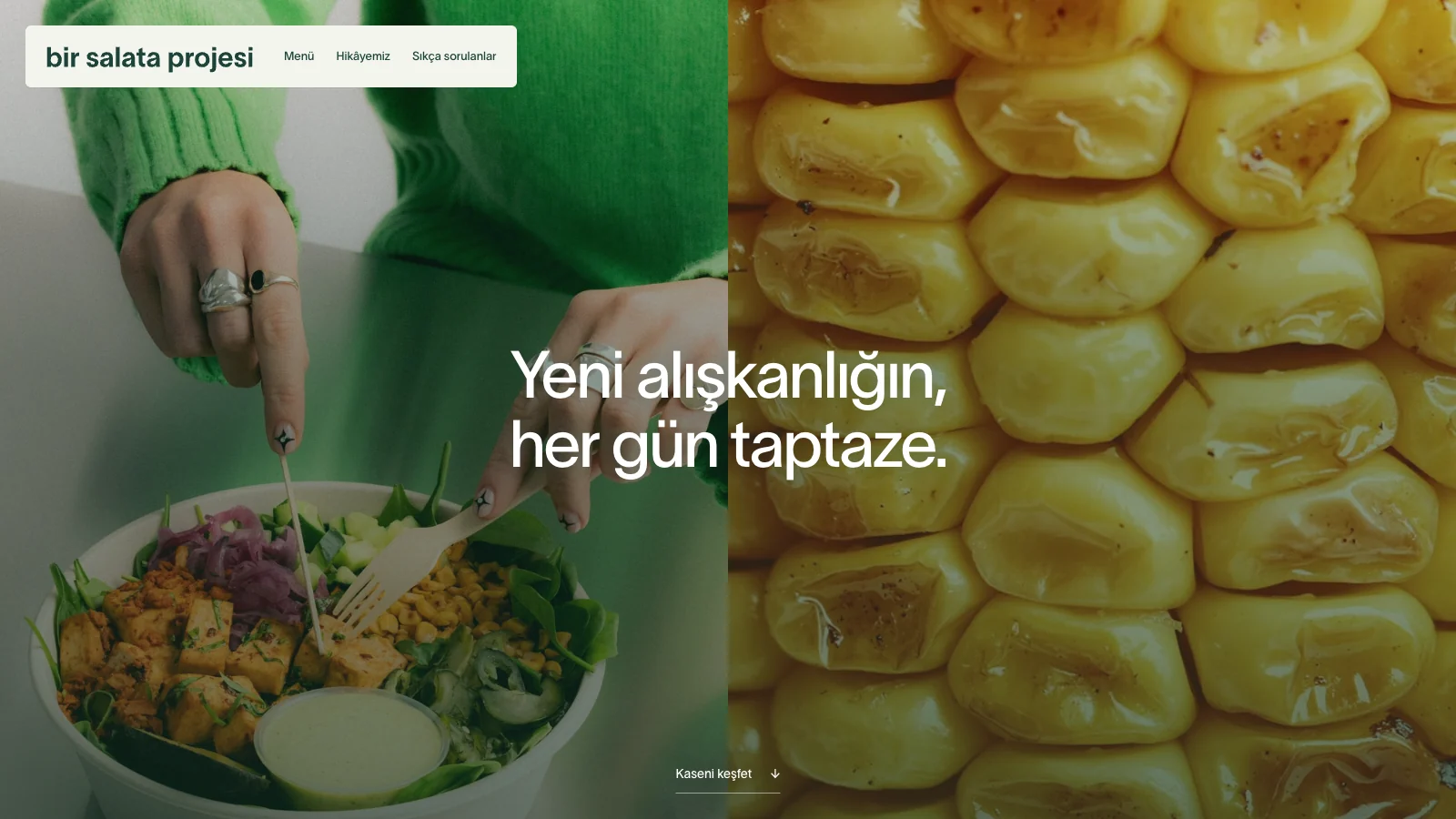 Bir Salata Projesi — İnteraktif Menü ana sayfa tam ekran arayüz tasarımı