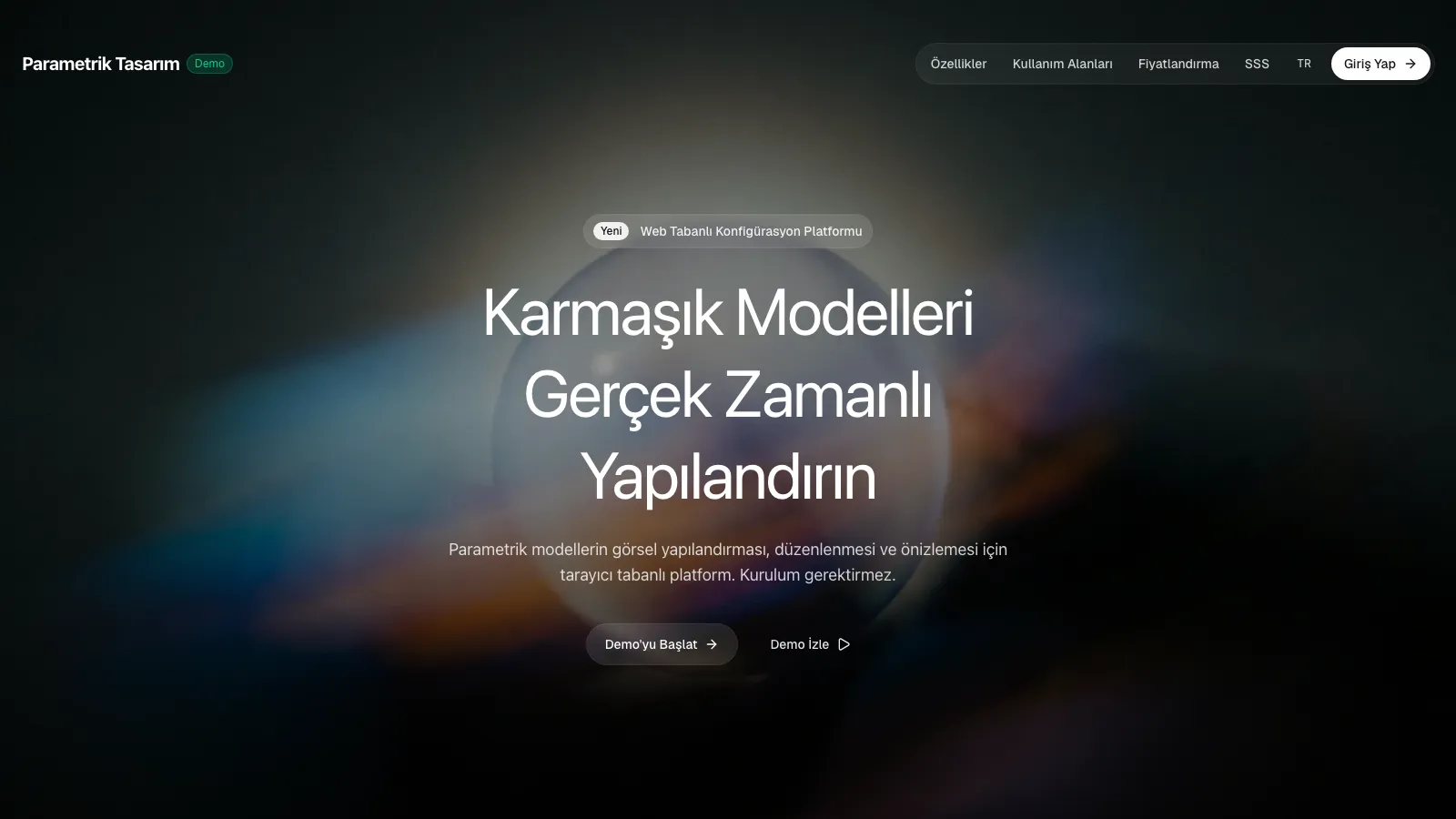 Parametrik Tasarım Web Uygulaması ana sayfa tam ekran arayüz tasarımı